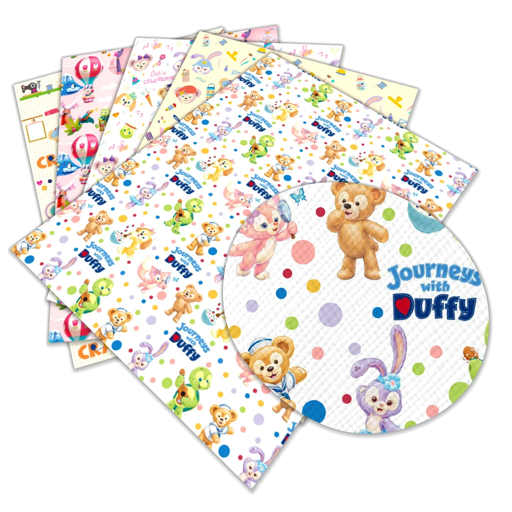 Disney Cartoon Duffy Friend Print Artificial Leather Cross Pattern for DIY Jewelry Earring Craft Making 30*136cm