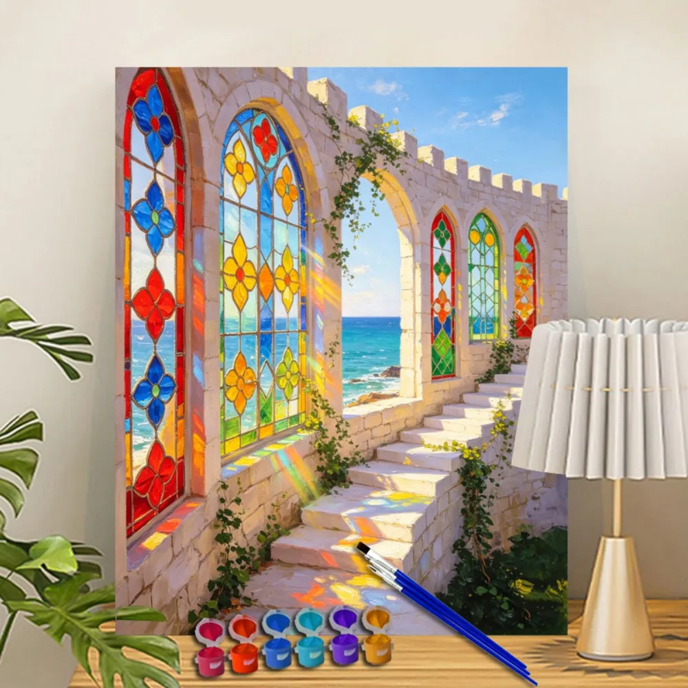 Painting By Numbers Coastal Stained Archway Acrylic Paint Canvas Dropshipping Portrait Family Children Photo Christmas gifts