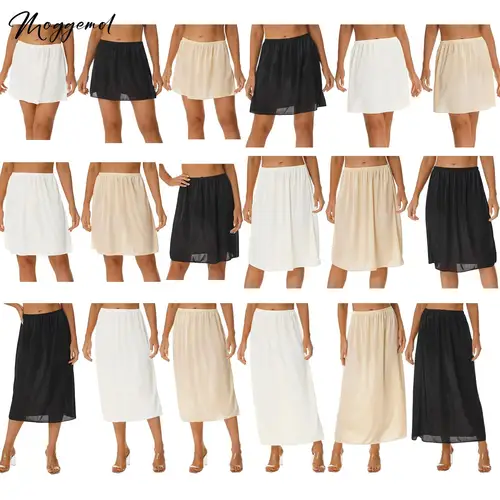 Enagua lisa para mujer, enagua con cintura elástica, falda interior, faldas medio deslizantes, faldas de satén liso para vestido de fiesta