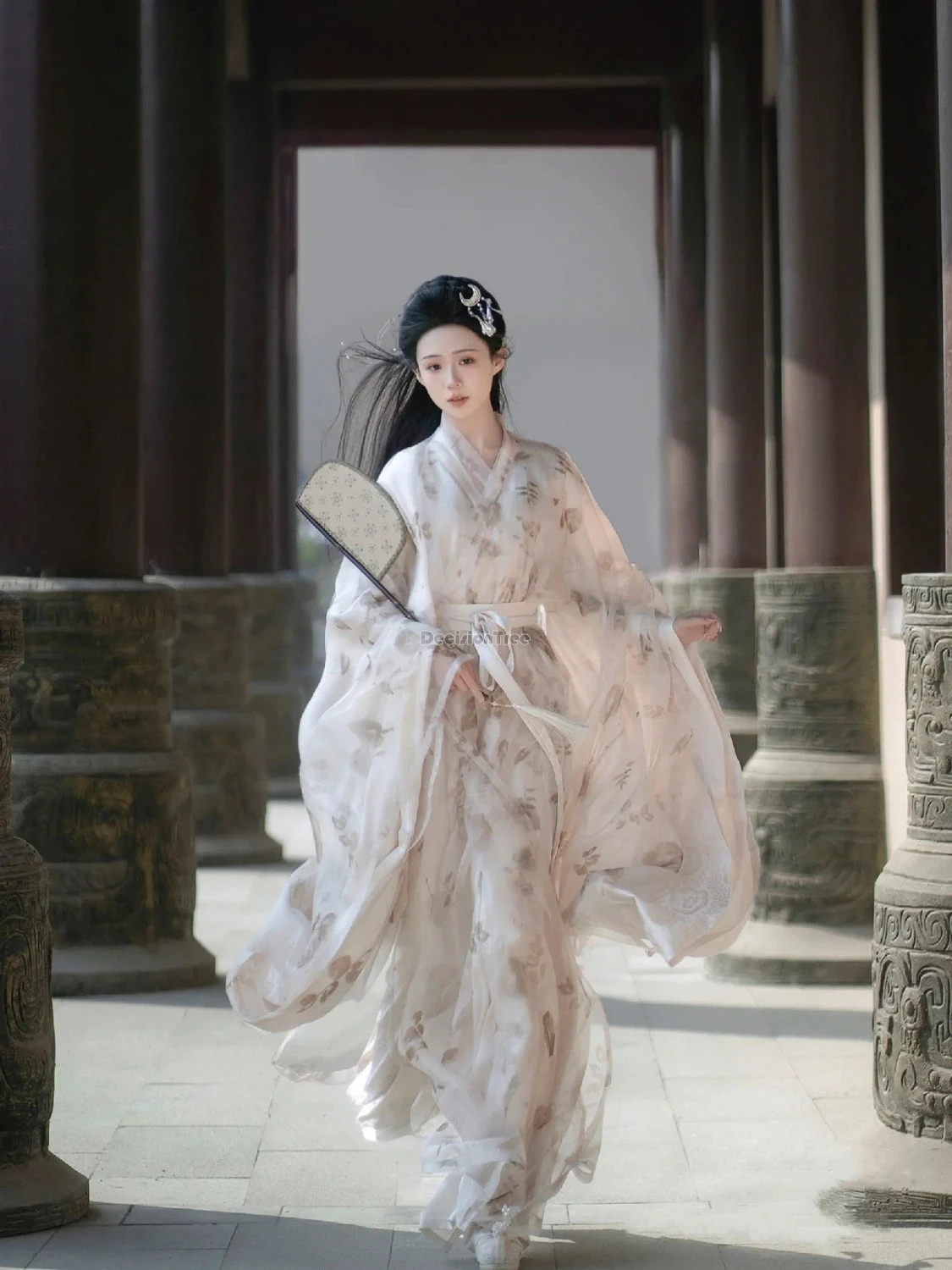 

2025 new spring improved women retro chinese wejin dynasty cross-collar big sleeve straight-sleeve yarn loose elegant hanfu set