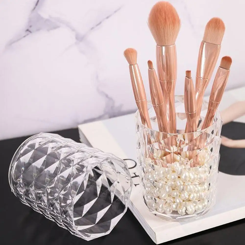Cosmetic Storage Dustproof Makeup Brush Storage Bucket Cosmetic Brush Holder Cup Transparent Pen Holder For Dressing Table ﻿