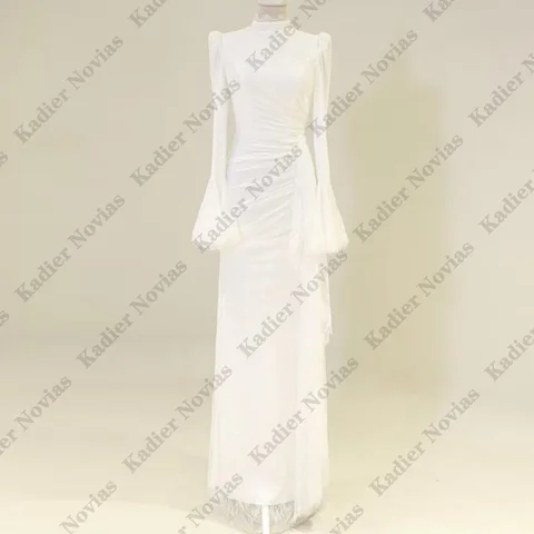 Långärmad höghalsad muslimsk spetsaftonklänning Anpassad festklänning för speciella tillfällen فساتين للمناسبات الخاصة 8 best sales Muslimsk förlovningsklänning - №5