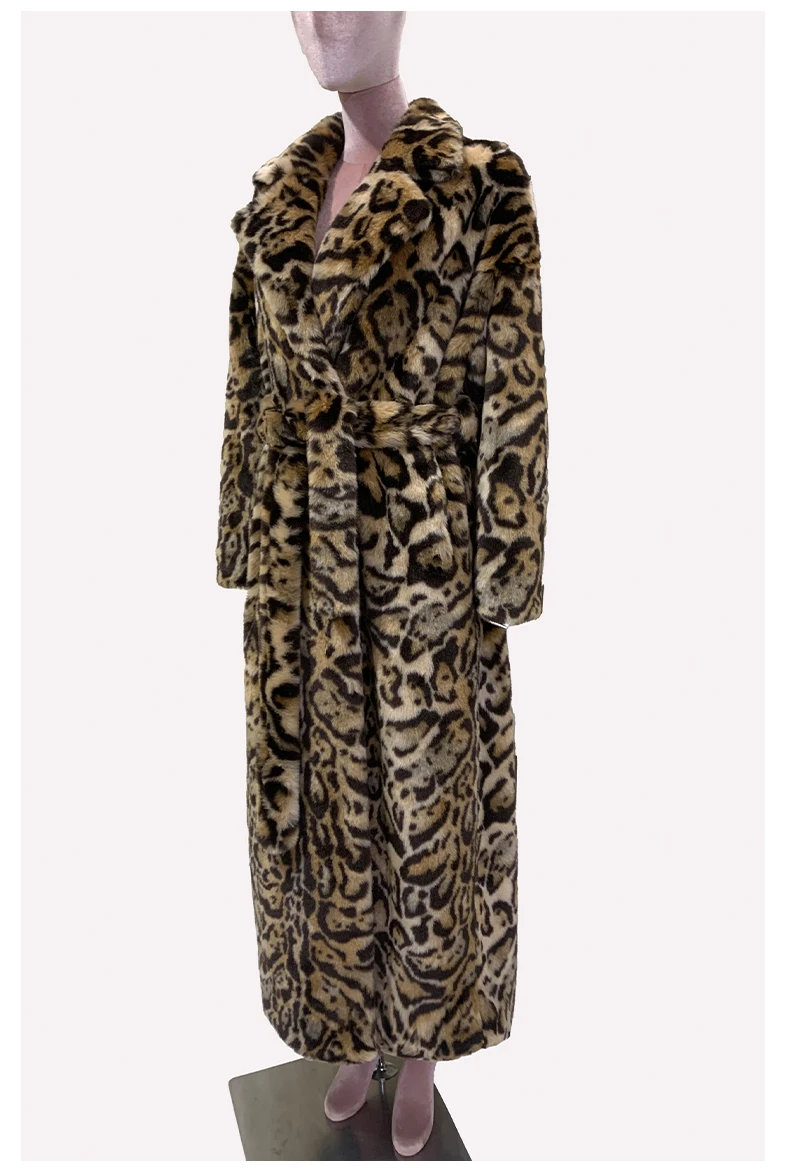 Mauroicardi Winter Maxi Colorful Multicolored Thick Warm Leopard Print Faux Fur Coat Women Sashes Baggy Chic Furry Overcoat 2024