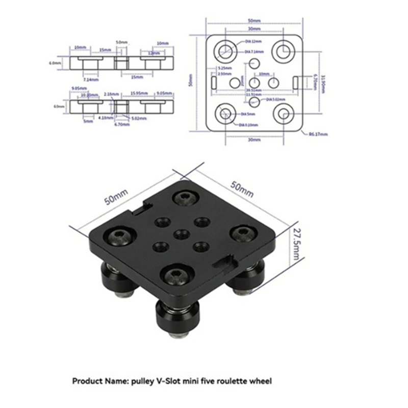 DT21 Gantry Plat Set Special Slide Plate for 3D Printer Parts, for 2040 V-Openbuildd Wheels Pulley, Aluminum Alloy, Black, 1