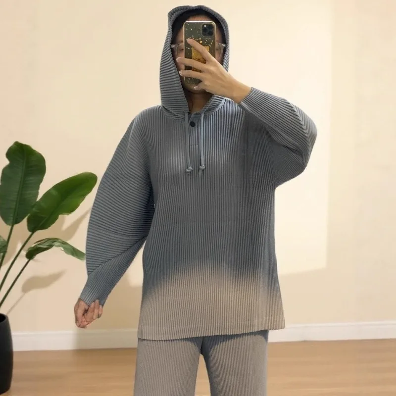 Miyake Classic Pleated Top 2026 New Loose Large Size Men Women with The Same Long-sleeved Long Hooded Sweater Casual Fold Jacket