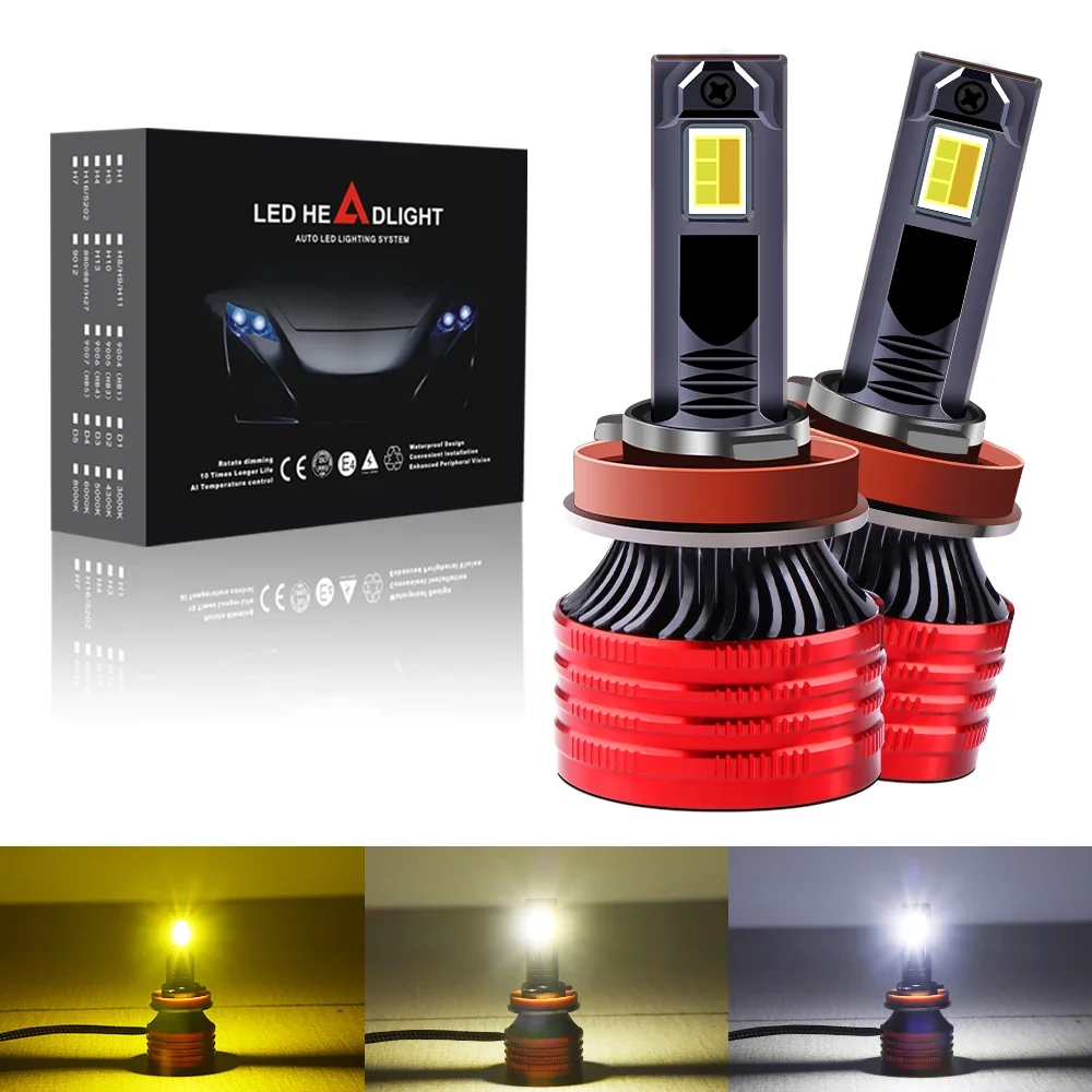 H7 LED Headlight Fog Light Halogen Replacement Auto H4 LED Bulbs 6500K 4300K 3000K 3 Colors Front Lights H3 9005 HB3 9006 800W