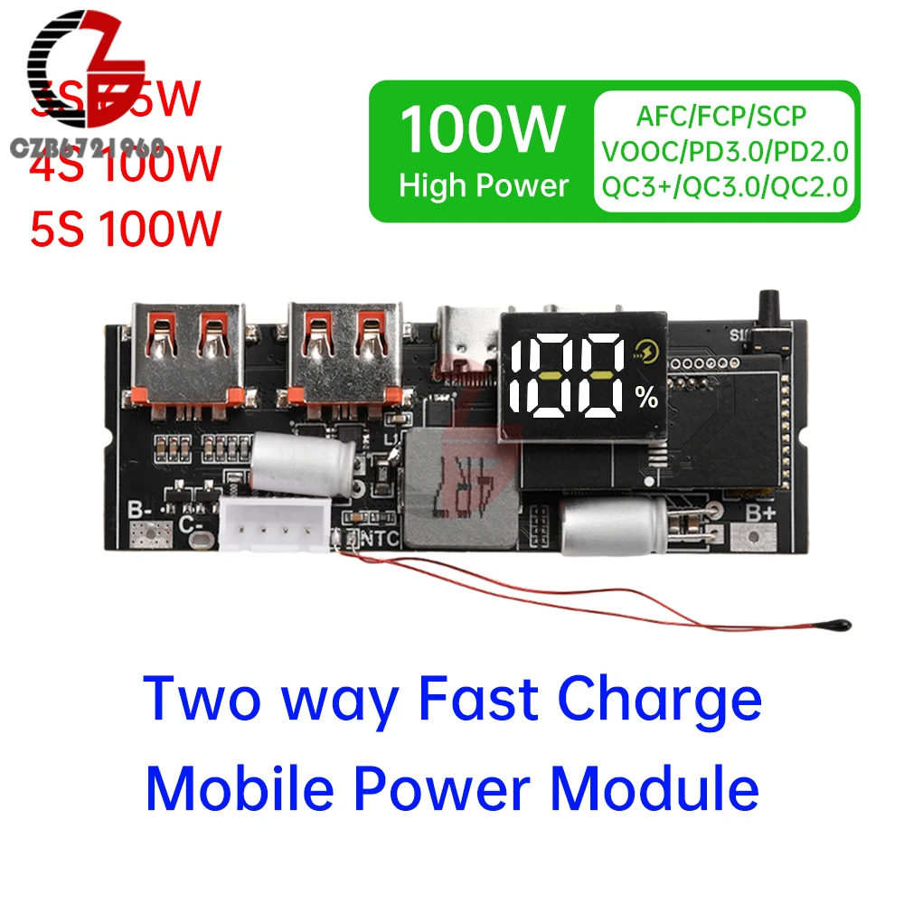 3S 4S 5S 65W 100W Power Bank 18650 Charging Circuit Board Double C Port Two way Fast Charge Mobile Power Module DIY motherboard