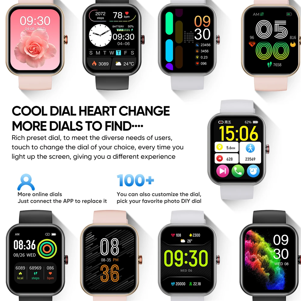 A221 مكالمة صوتية ساعة ذكية ، شاشة تعمل باللمس ، 100 + وسائط رياضية ، ساعات اللياقة البدنية ، ومعدل ضربات القلب ، ومراقبة ضغط الدم ، ساعة ذكية لتقوم بها بنفسك الاتصال الهاتفي