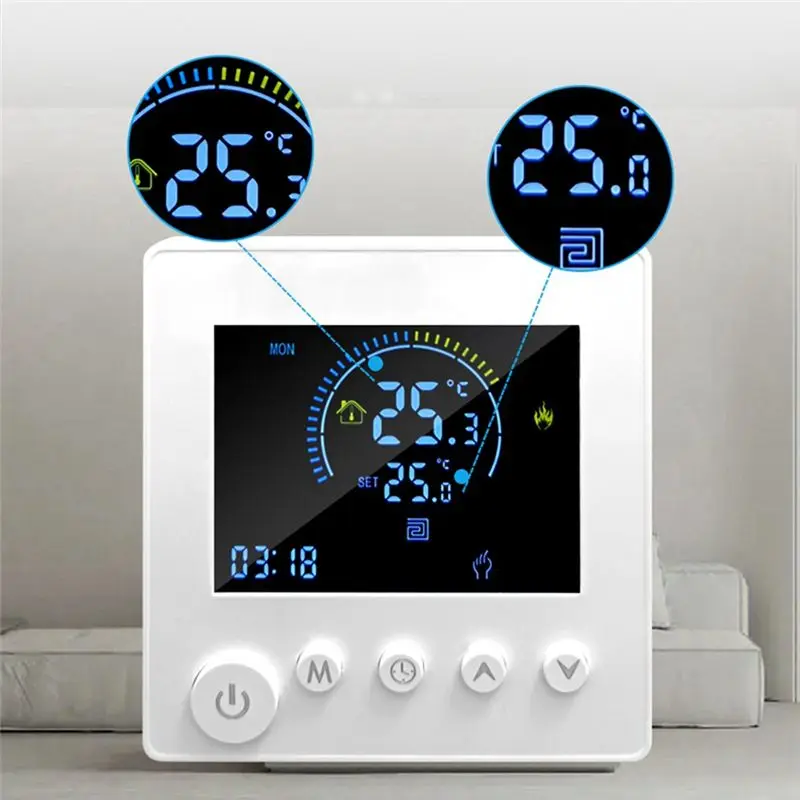 AA94-TUYA Thermostat Temperature Controller Water Electric Floor Heating TRV 16A Digital LCD Display Wall Mounted Easy Install