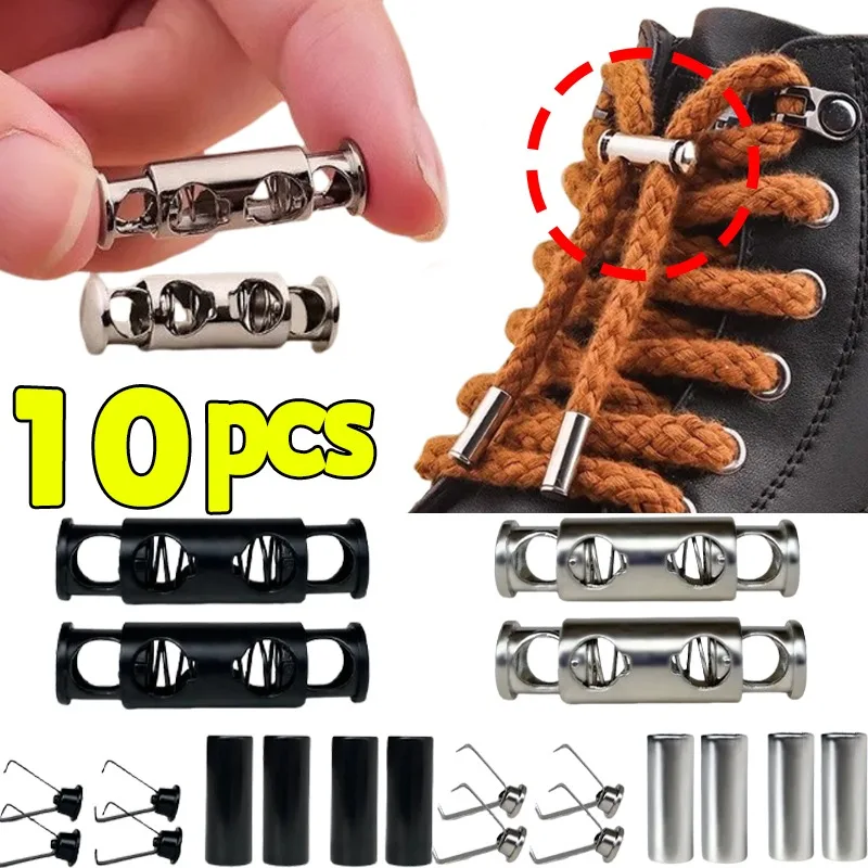 10Pcs/set Adjustable Metal Shoelaces Clasp Shoes Locks for Adults Kids Sports Shoes Quick Easy Install Hole Head Spring Buckles