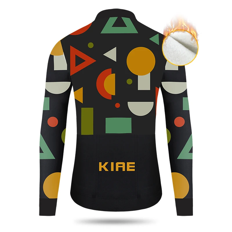 Kiae autumn and winter fleece cycling jacket, men's and women's road bikes, mountain bikes, windproof jacket, colorful geometry