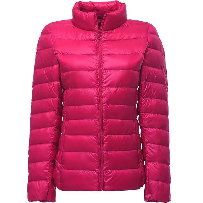 Short Slim Fit Puffer Jacket voor dames met staande kraag, Ultra Light Weight, Winddicht, Witte Eend Down Jas, Winter, Herfst, Nieuw