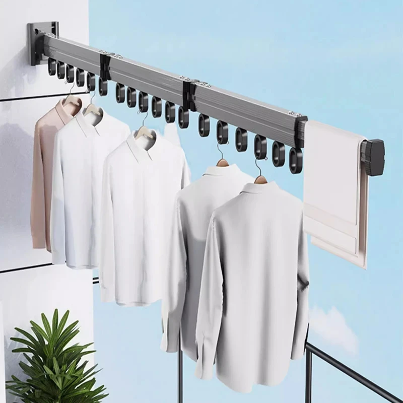 Retractable Clothes Hanger,Aluminum Alloy Folding Drying Rack, Wall-mounted Collapsible Drying Rack, Space Saver Clothes dryer