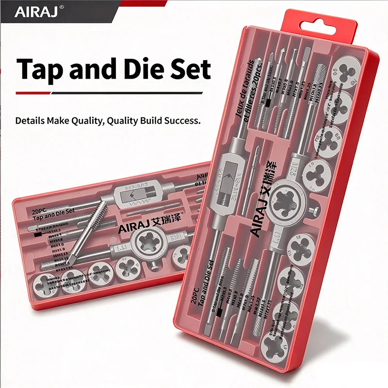 12/20/40PCS Hand Tap and Die Set M3-M12 Screw Thread Plugs Straight Taper Reamer Tools Hardware Tool Portable Universal