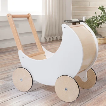 Children's Wooden Stroller Creative Moon Shape Stroller 1-3 Year Old Baby Toddler Walker Baby Go Out For BirthdayGift