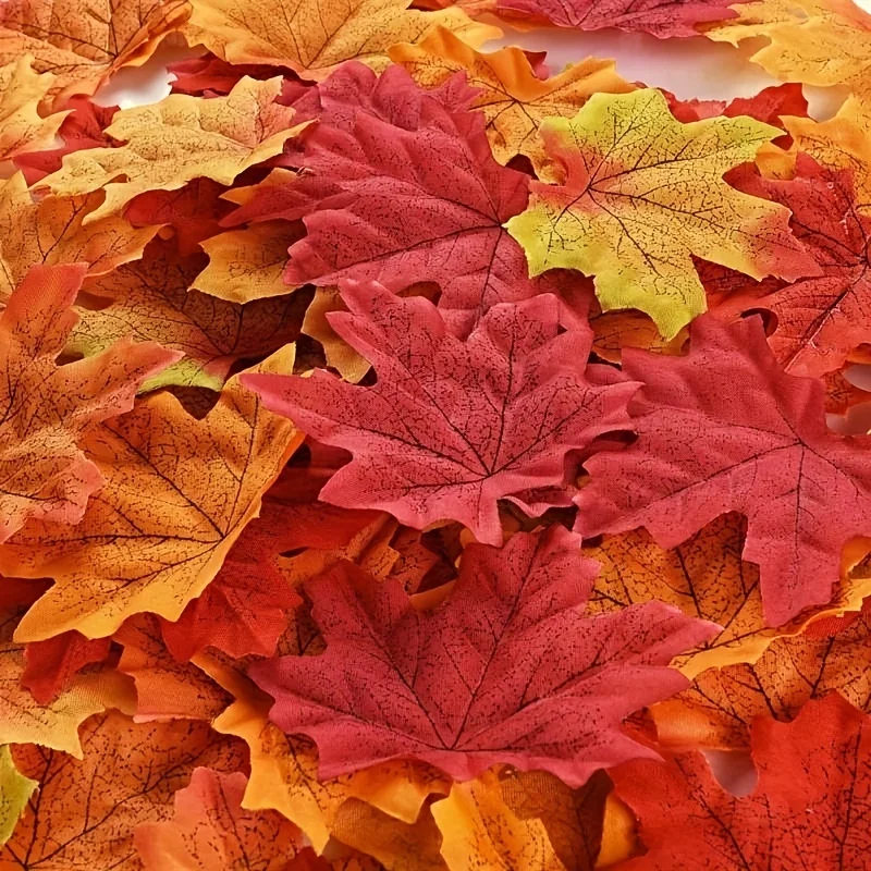 50PCS of 8cm simulated maple leaf decorations for autumn harvest, Christmas, Thanksgiving, and party decorations