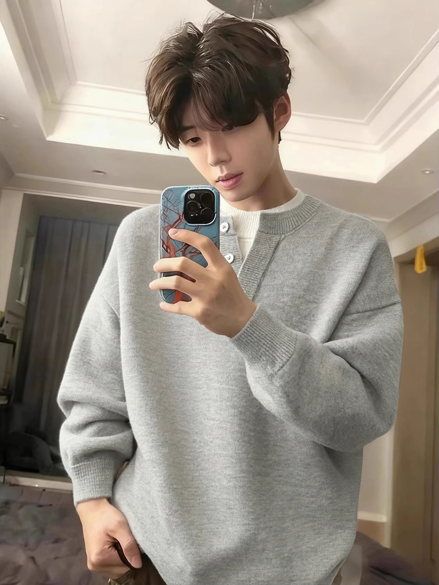 

Cleanfit V-Ne Knitted Sweater Men's Autumn Winter American Sle Henry Collar Inner Wear Base irt Jaet Boys Faion