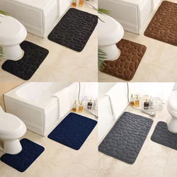 Thickened embossed pebble coral fleece floor mat, bathroom floor mat, toilet U-shaped bathroom absorbent foot mat two-piece set