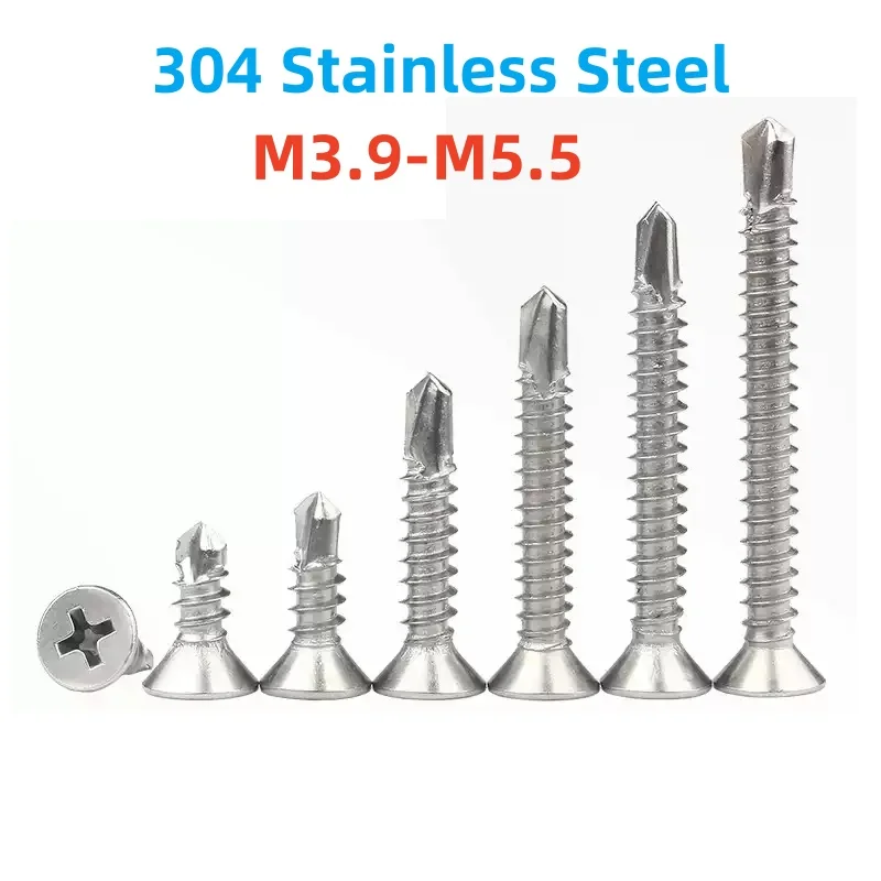 304 Stainless Steel Self Tapping Screw M3.9 M4.2 M4.8 M5.5 Flat Head Phillips Self Drilling Screw For Sheet Metal