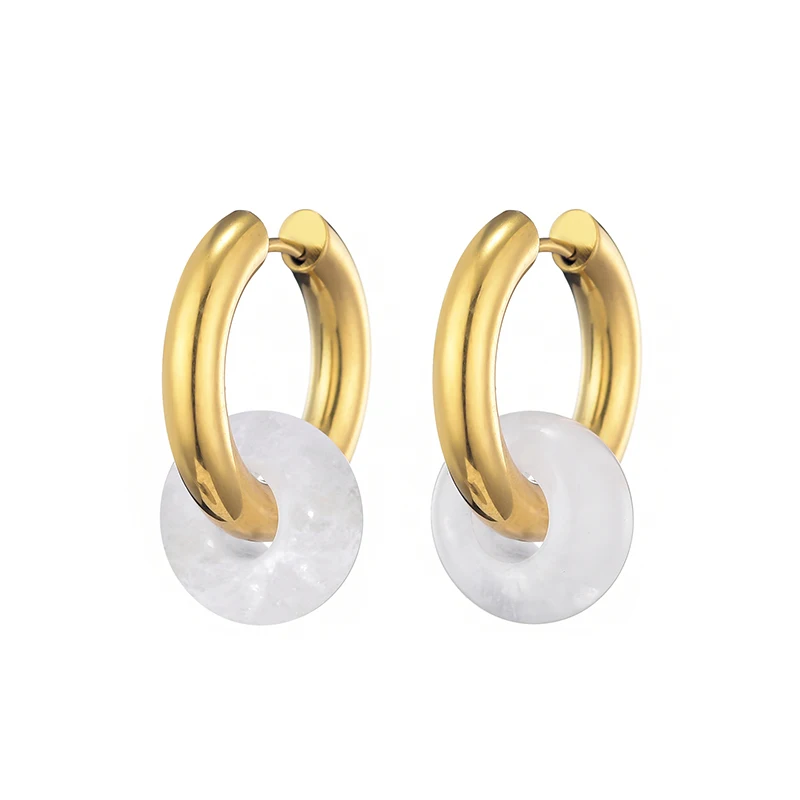 Women's Natural Stone Round Bead Hoop Earrings, Turquoise