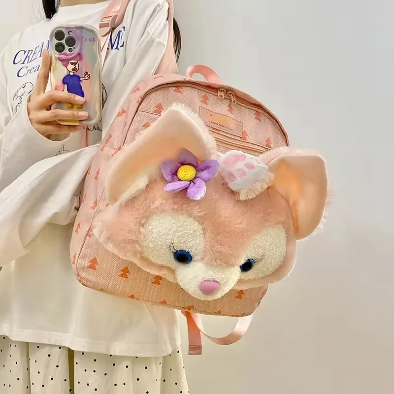 Disney Lina Bell Plush Backpack Cute Fashion Trendy Backpack Cartoon Leisure Versatile Bag Korean Plush Large Capacity Schoolbag