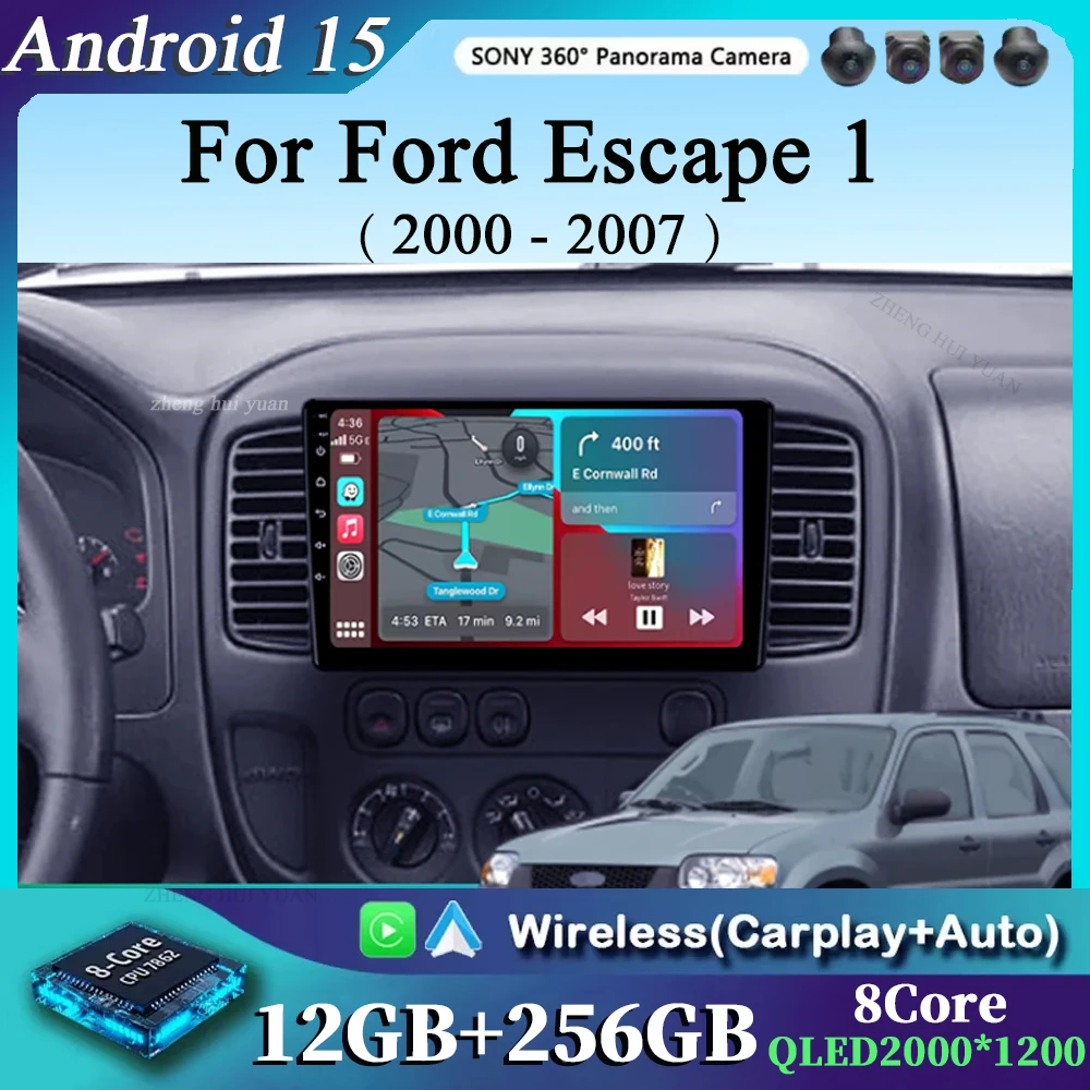 Android 15 CarPlay Auto For Ford Escape 1 2000 - 2007 Car Radio Multimedia Video Player Navigation stereo GPS 4G WIFI DSP RDS