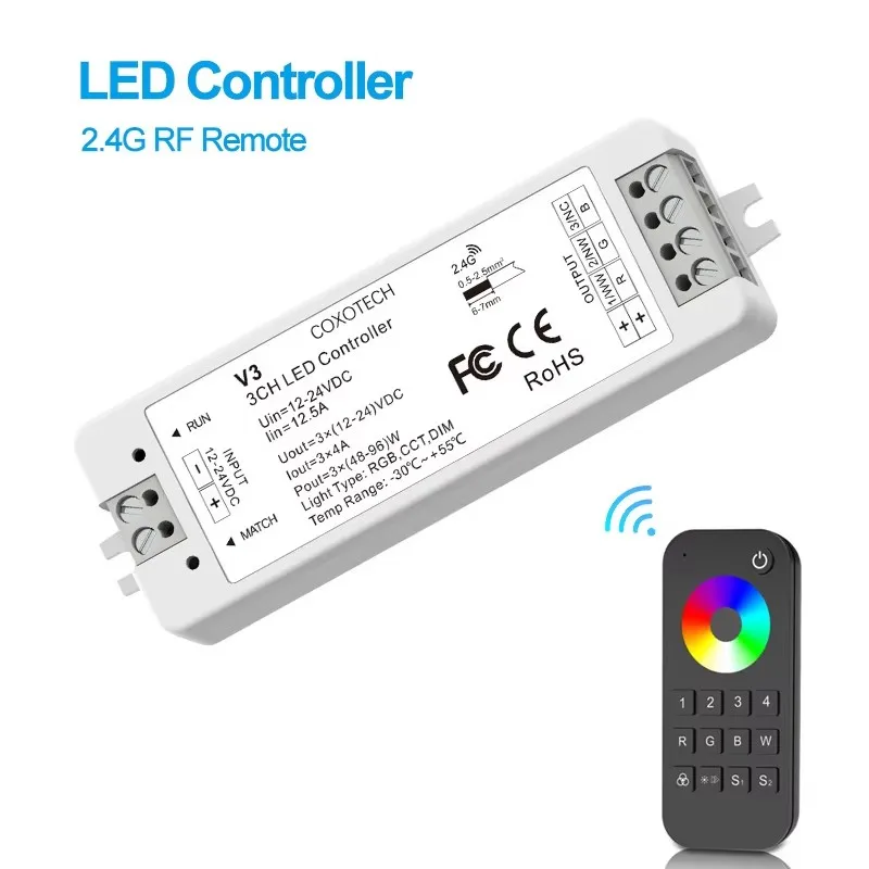 

DC12V-24V 2.4G Wireless LED Controller RF Remote Control For Single Color CCT RGB RGBW LED Strip Lights LED Lighting Dimmer