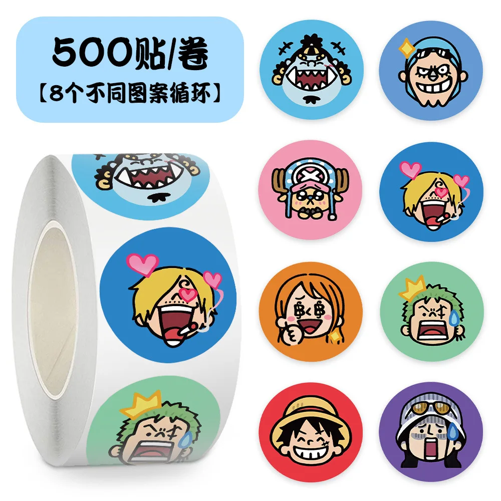 500Pcs/Roll One Piece Kawaii Sealing Stickers Cute Anime Cartoon Decals Decoration DIY Notebook Letter Phone Fridge Kids Rewards