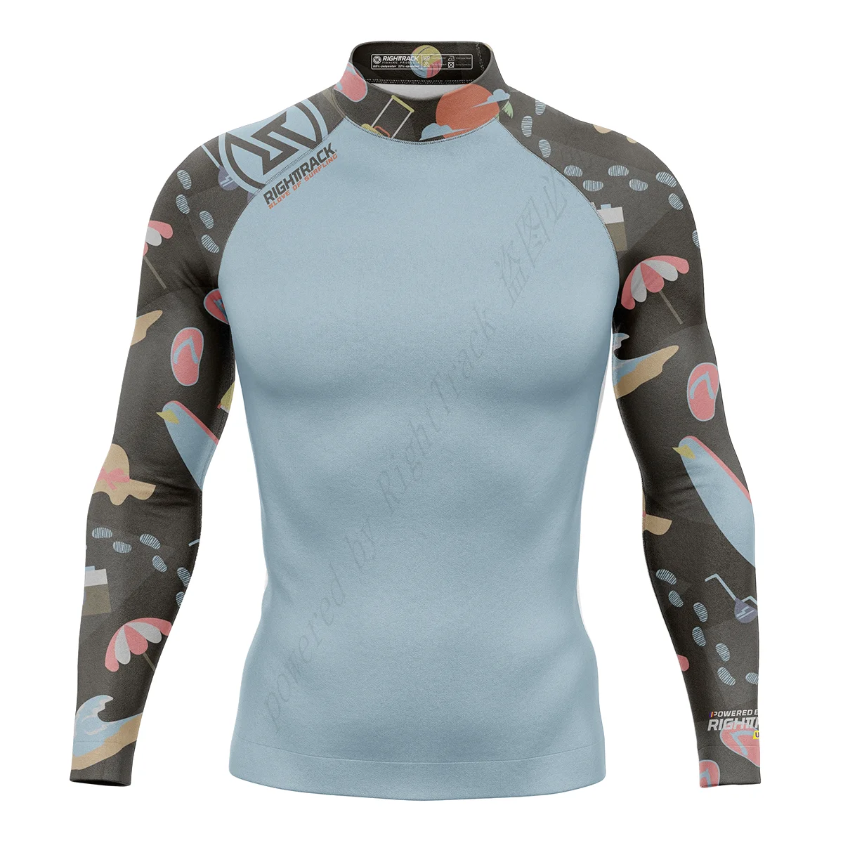 New Men's Long Sleeve Pro Surfing Shirt Beach Sun Screen Surf Tops Rashguard UV Protection Swimwear UPF50+ RIGHTTRACK Clothes