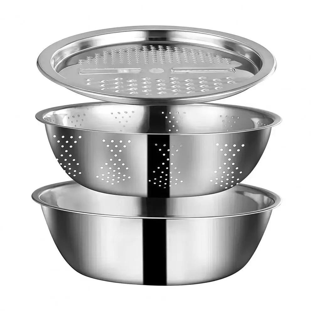 Kitchen Vegetable Strainer Stainless Steel Drain Basket Set 5-in-1 Multifunctional Kitchen Basin with Grater Strainer Chopping