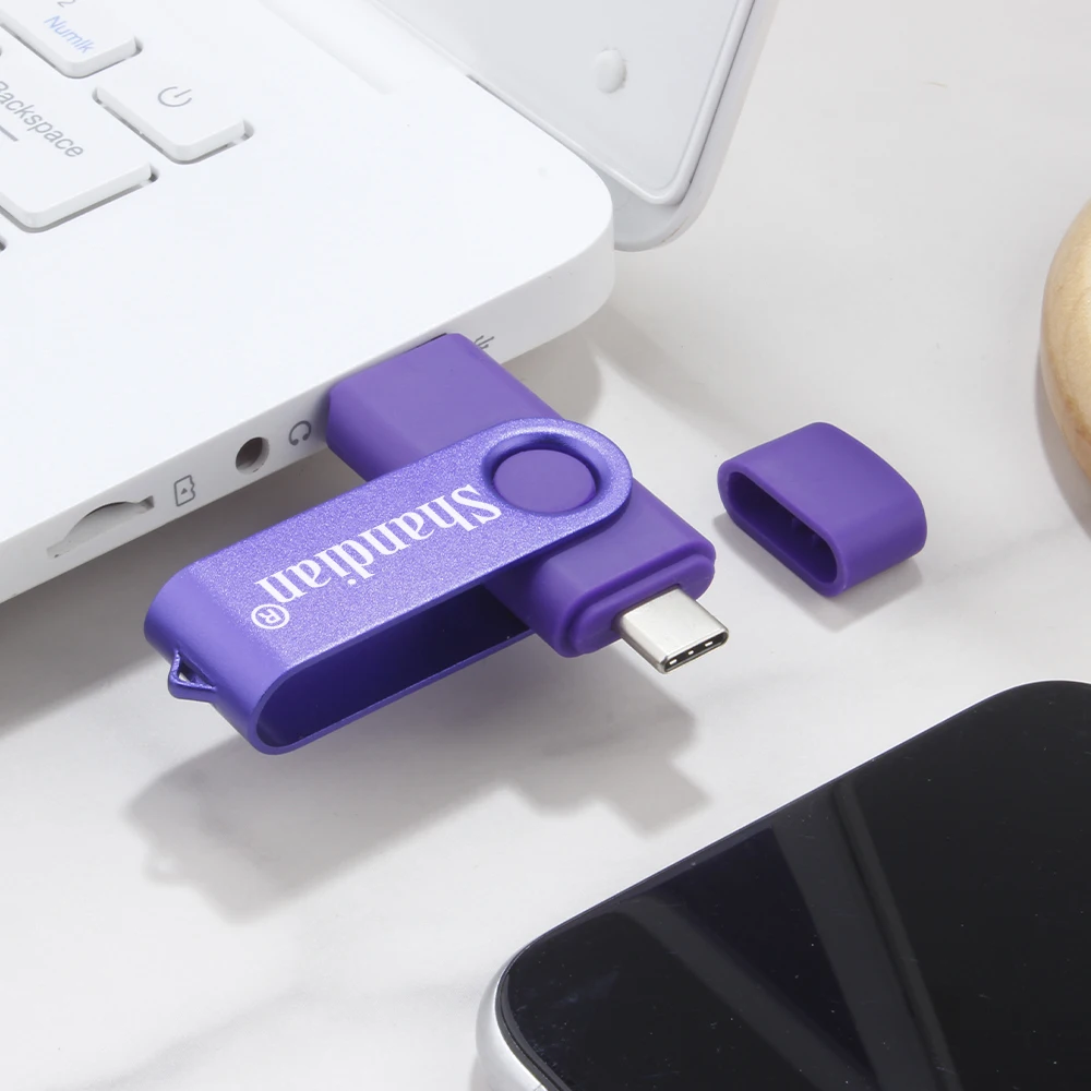 SAHNDIAN new 2in1 TYPE-C + USB 2.0 green 32GB Pen Drive Purple 64GB Rotatable Memory stick 16GB 8GB Flash Drive Gifts Key Chain