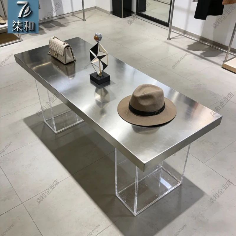 Clothing store Stainless steel display table Shoe bag store Middle water Acrylic middle island Item display