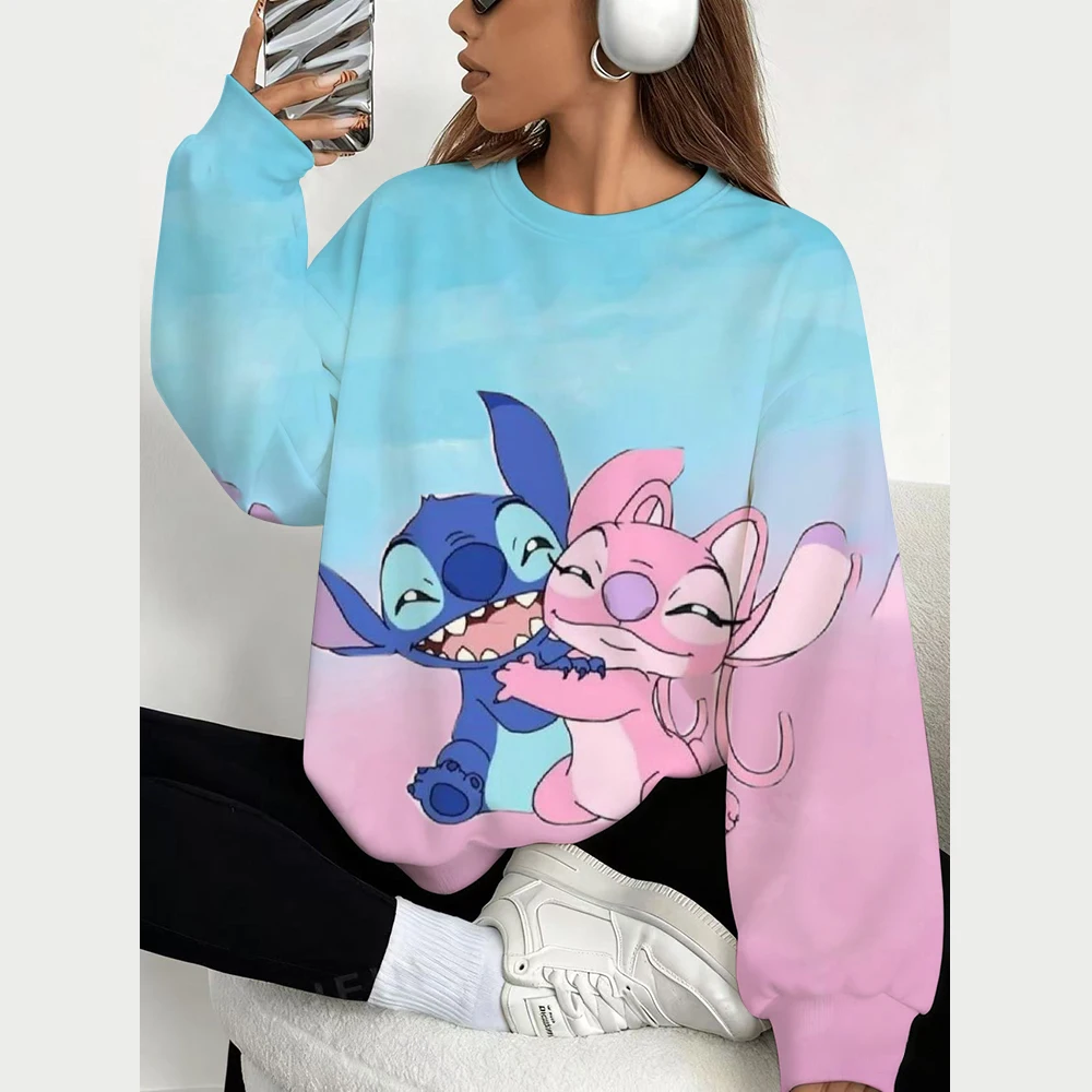 秋ディズニーシリーズスウェットステッチプリント女性ラグラン長袖パーカー Y2k プルオーバー原宿トップス女性服
