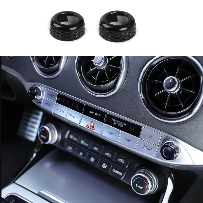 2PCS Interior Accessories Aluminum Alloy Air Conditioner / Volume Knob Ring Cover For Kia Stinger 2018-2023 LHD/RHD