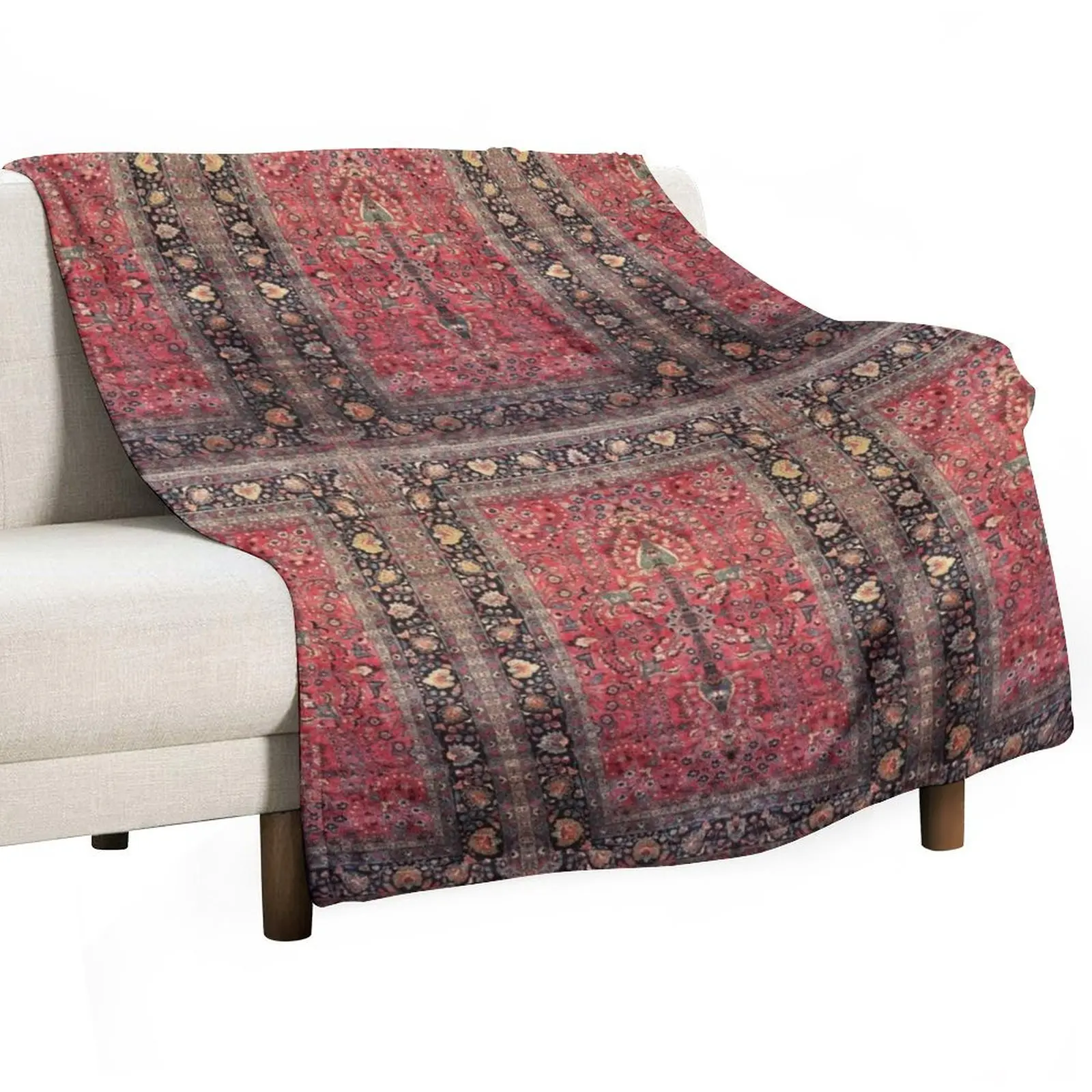 Antique Persian Red Rug Throw Blanket Furrys Soft Plush Plaid Plaid on the sofa Single Blankets