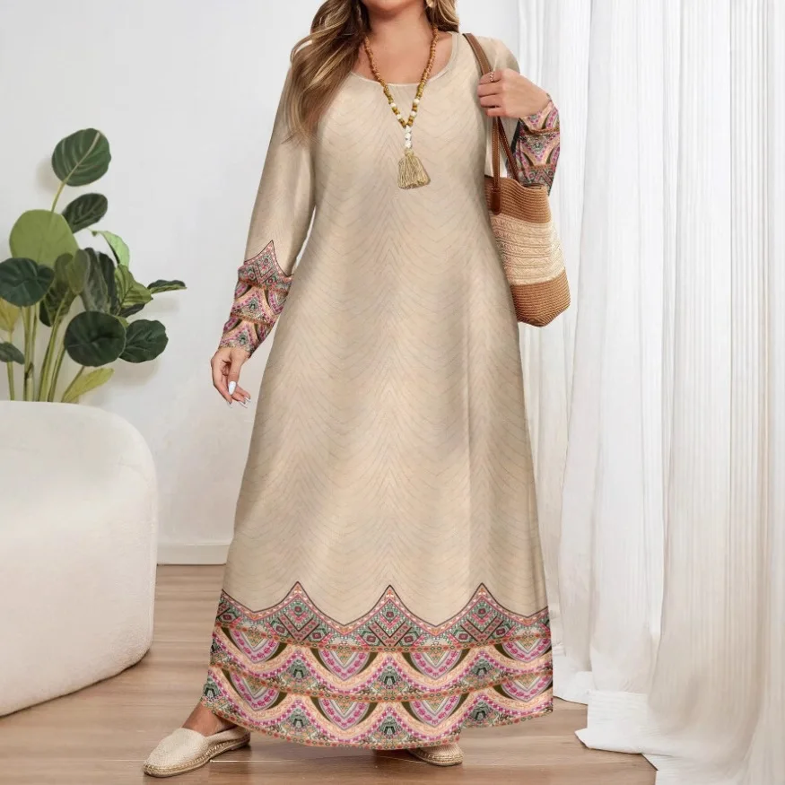 

Женская мусульманская абайя на Ид с круглым вырезом, длиной до щиколотки, длинное платье-роба, кафтан из Дубая, арабский свободный стиль, роскошное праздничное платье