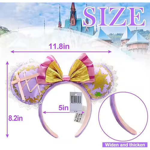 2026 Mickey Mouse Ears Headband 2025 Cinderella Rapunzel Princess Bow Minnie Ear Headwear for Adult Kids Holiday Hairband - Image 6