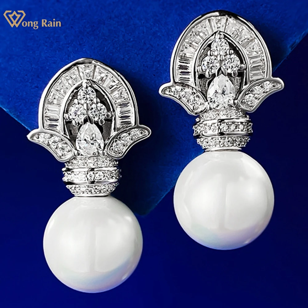 

Wong Rain Elegant 100% 925 Sterling Silver 11 MM Pearl High Carbon Diamonds Gemstone Drop Earrings for Women Fine Jewelry Gifts