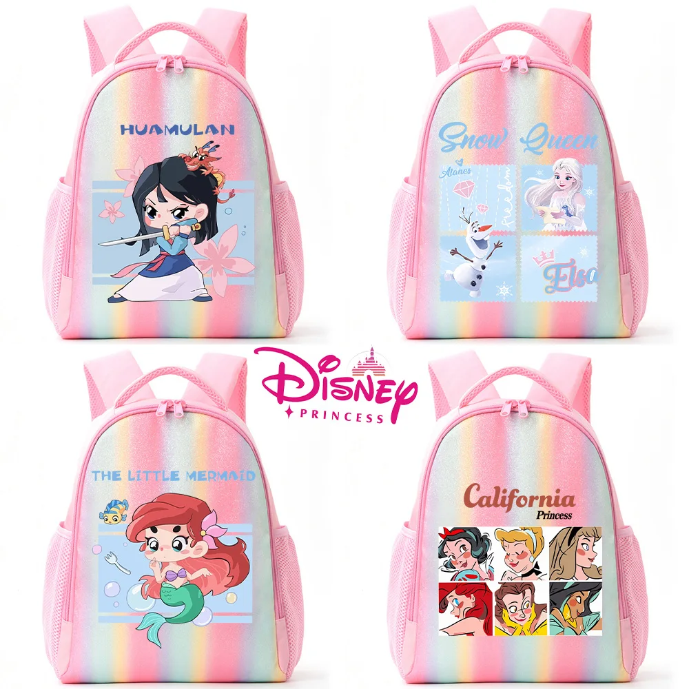 

Zippered Double Shoulder Rainbow Bag Disney Princess Portable Personalized Game Console Daypack Rainbow Backpack School Bag