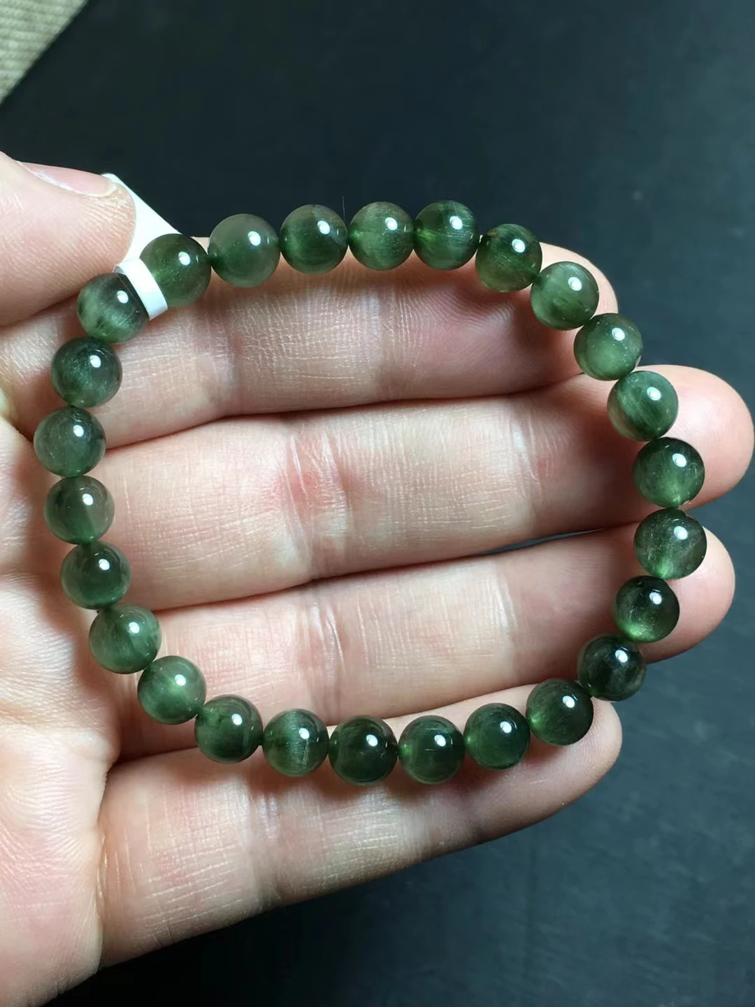 Natural Green Rutilated Quartz Clear Round Beads Bracelet 6.8mm Women Men Cat Eye Wealthy Stone Genuine AAAAAA