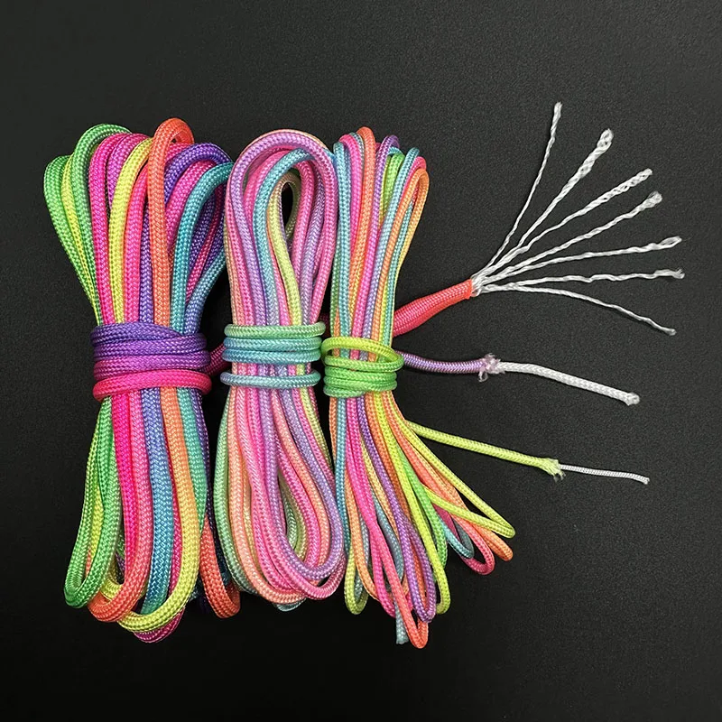 Cuerda de arcoíris de 7 hebras, 5m/10m/31m, 2mm/3mm/4mm de diámetro, cuerda de paracaídas, escalada, Camping, equipo de supervivencia, pulsera de cuerda de paracaídas