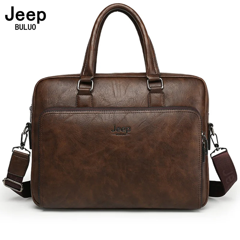 JEEP BULUO High Quality 14 In Laptop Business Bag Men Briefcases For Man Handbags Split Leather Office Large Capacity Bags