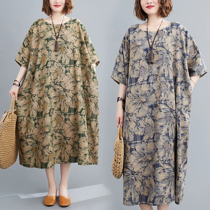 

Ретро-платье больших размеров для женщин, новинка лета, скрывающее недостатки фигуры, длинное платье для полных женщин.