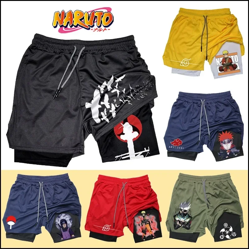 Naruto Anime Shorts Gym Men Women 2 in 1 Summer Sports Shorts Running Pants Double Layer Breathable Basketball Training Shorts