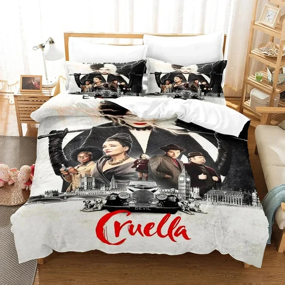 3D Printed Cruella Bedding Set and Pillowcase De Vil Duvet Cover Double Twin Full Queen King Adult Kids Bedclothes Quilt Cover 2