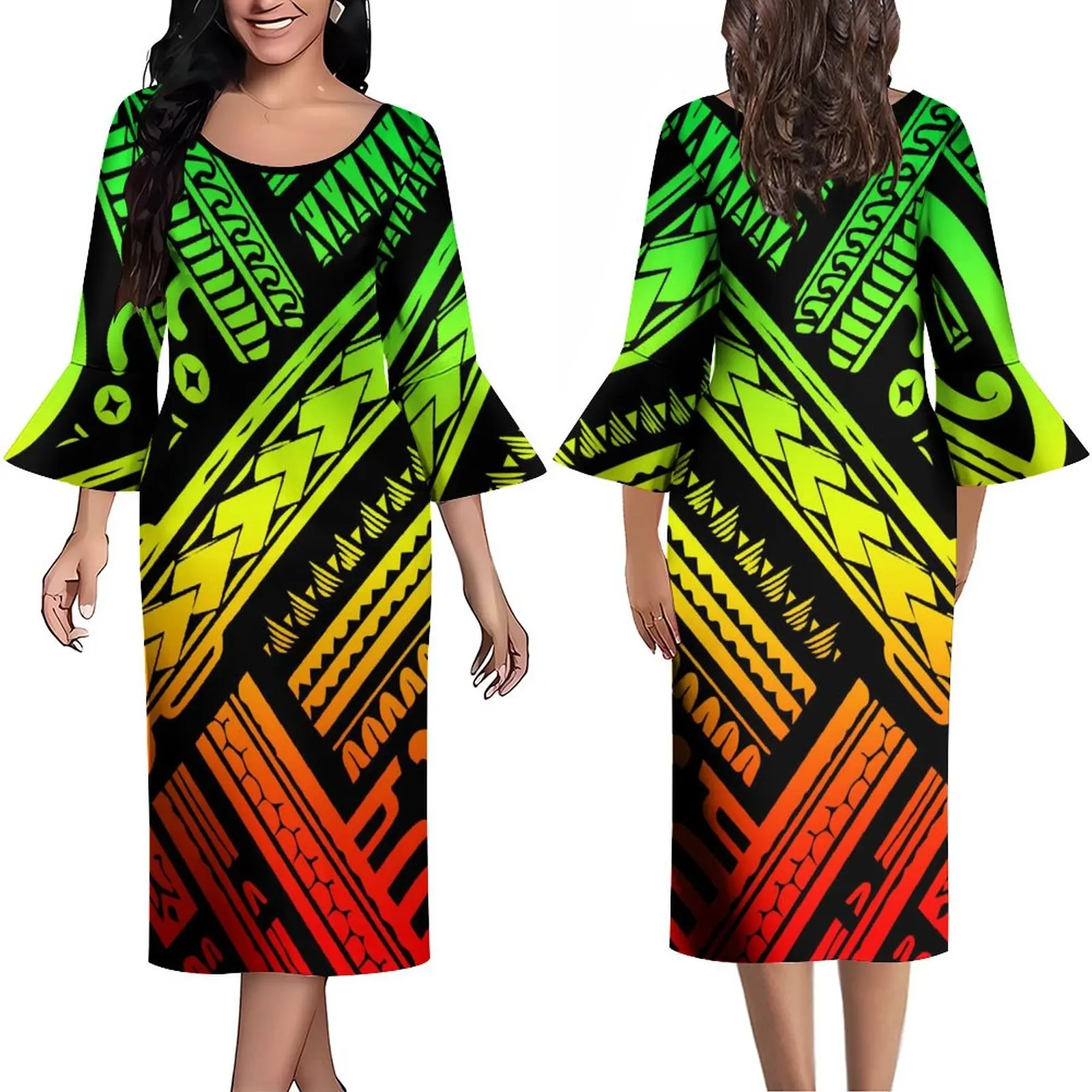 

Polynesian Tribal Ethnic Style Dress Comfortable Fabric Long Dress 2023 Women's Dress Summer Long Sleeve Long Dress