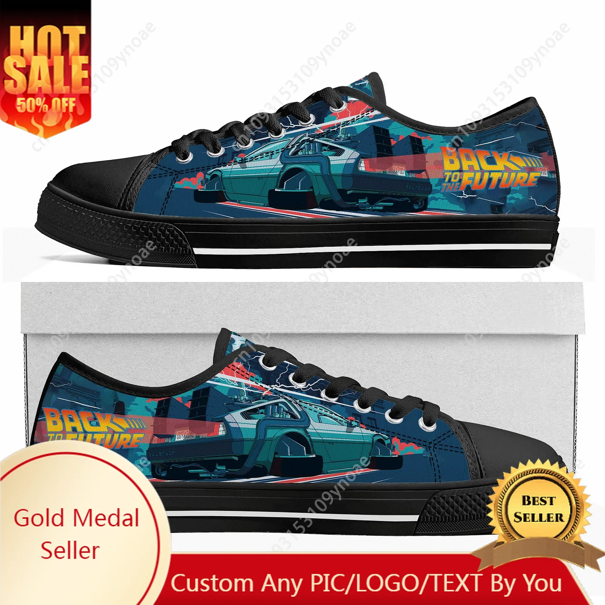 

Back To The Future Delorean Low Top Sneakers Mens Womens Teenager Canvas Sneaker Casual Custom Made Shoes Customize Shoe