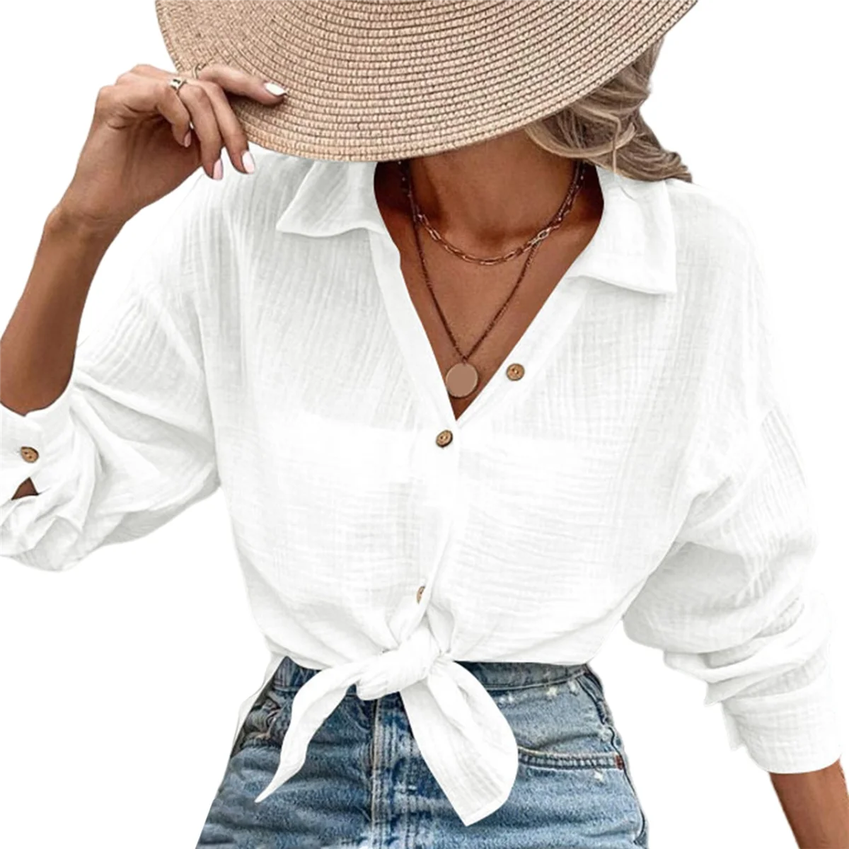 ABRT – Camisas femininas com botões, manga comprida, gola V, blusa casual de trabalho, tops 2025, camisas da moda para outono