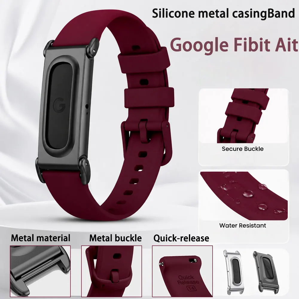 Silikon-Metallgehäuse-Armband für Google Fitbit Air, Ersatzschlaufenarmband, Fitness-Tracker-Band für Google Fitbit Air