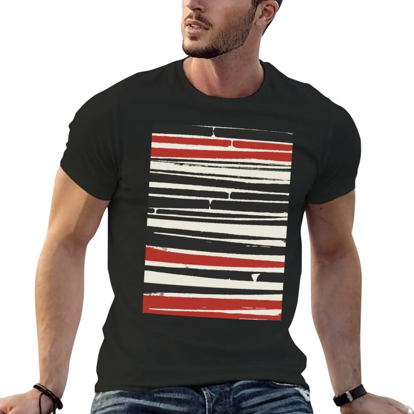 Abstract Black Red Stripe T-Shirt quick-drying sweat graphic shirts customs men t shirt